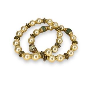 SET OF TWO BEADED BRACELETS FAUX PEARL  GLAM WEDDING EVENT PARTY GIFT